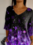 Women Floral Three Quarter Sleeve Tee T-shirt V Neck Printing Casual Spring/Fall Graphic Tee Top