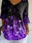 Women Floral Three Quarter Sleeve Tee T-shirt V Neck Printing Casual Spring/Fall Graphic Tee Top