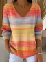 Women Floral Spring/Fall Casual Long Sleeve V Neck Cotton Sweater