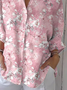 Women Floral Three Quarter Sleeve Shirt Spring/Fall Printing Shirt Collar Daily Casual Top