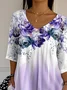 Women Floral Three Quarter Sleeve Tee T-shirt V Neck Printing Casual Spring/Fall Graphic Tee Top