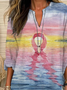 Women Abstract Long Sleeve Blouse Spring/Fall Printing V Neck Daily Casual Top