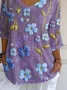 Women Floral Three Quarter Sleeve Tee T-shirt V Neck Printing Casual Spring/Fall Graphic Tee Top