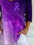 Women Purple Ribbon Three Quarter Sleeve Tee T-shirt V Neck Printing Casual Spring/Fall Graphic Tee Top