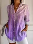 Women Abstract Long Sleeve Shirt Spring/Fall Buckle Shirt Collar Regular Sleeve Daily Casual Top