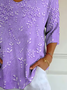 Women Floral Three Quarter Sleeve Tee T-shirt V Neck Printing Casual Spring/Fall Graphic Tee Top