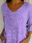 Women Floral Three Quarter Sleeve Tee T-shirt V Neck Printing Casual Spring/Fall Graphic Tee Top
