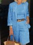 Women Plain Split Joint Two-Piece Set Daily Long Sleeve Casual Spring/Fall Top With Pants Matching Set