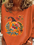 Women Halloween Floral Long Sleeve Tee T-shirt Crew Neck Printing Casual Spring/Fall Graphic Tee Top