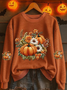 Women Halloween Floral Crew Neck Printing Casual Spring/Fall Long Sleeve Sweatshirt