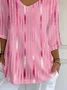 Women Abstract Three Quarter Sleeve Tee T-shirt V Neck Printing Casual Spring/Fall Graphic Tee Top