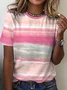 Women Abstract Stripes Short Sleeve Tee T-shirt Crew Neck Printing Casual Summer Graphic Tee Top