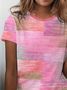 Women Abstract Short Sleeve Tee T-shirt Crew Neck Printing Casual Summer Graphic Tee Top