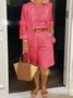 Women Plain Split Joint Two-Piece Set Daily Long Sleeve Casual Spring/Fall Top With Pants Matching Set