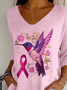 Women Floral Three Quarter Sleeve Tee T-shirt V Neck Printing Casual Spring/Fall Graphic Tee Top