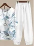 Women Floral Printing Two-Piece Set Daily Half Sleeve Casual Summer Top With Pants Matching Set