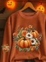 Women Halloween Floral Crew Neck Printing Casual Spring/Fall Long Sleeve Sweatshirt