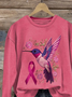 Women Pink Ribbon Floral Crew Neck Printing Casual Spring/Fall Long Sleeve Sweatshirt