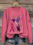 Women Pink Ribbon Floral Crew Neck Printing Casual Spring/Fall Long Sleeve Sweatshirt
