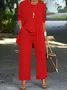 Women Plain Split Joint Matching Outfit Commuting Long Sleeve Casual Spring/Fall Multi-Piece Set Matching Set