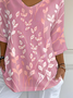 Women Floral Three Quarter Sleeve Tee T-shirt V Neck Printing Casual Spring/Fall Graphic Tee Top