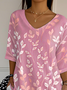 Women Floral Three Quarter Sleeve Tee T-shirt V Neck Printing Casual Spring/Fall Graphic Tee Top