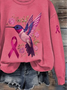 Women Pink Ribbon Floral Crew Neck Printing Casual Spring/Fall Long Sleeve Sweatshirt