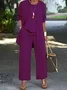 Women Plain Split Joint Matching Outfit Commuting Long Sleeve Casual Spring/Fall Multi-Piece Set Matching Set