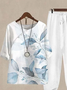 Women Floral Printing Two-Piece Set Daily Half Sleeve Casual Summer Top With Pants Matching Set