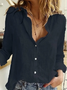 Women Plain Long Sleeve Shirt Spring/Fall Buckle Shirt Collar Daily Casual Top