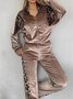 Women Color Block Printing Two-Piece Set Daily Long Sleeve Casual Spring/Fall Top With Pants Matching Set