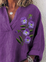 Women Floral Long Sleeve Shirt Spring/Fall Printing Shawl Collar Daily Casual Top