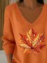 Women Maple Leaf Spring/Fall Casual Long Sleeve V Neck Cotton Sweater