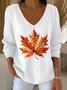 Women Maple Leaf Spring/Fall Casual Long Sleeve V Neck Cotton Sweater