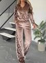 Women Color Block Printing Two-Piece Set Daily Long Sleeve Casual Spring/Fall Top With Pants Matching Set