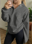 Women Plain Shawl Collar Zipper Casual Spring/Fall Long Sleeve Sweatshirt
