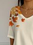 Women Maple Leaf Three Quarter Sleeve Tee T-shirt Crew Neck Vintage Spring/Fall Top