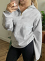 Women Plain Shawl Collar Zipper Casual Spring/Fall Long Sleeve Sweatshirt