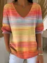 Women Striped Three Quarter Sleeve Tee T-shirt V Neck Vintage Spring/Fall Top
