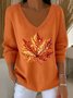 Women Maple Leaf Spring/Fall Casual Long Sleeve V Neck Cotton Sweater