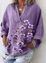 Women Floral Long Sleeve Shirt Spring/Fall Printing Shawl Collar Daily Casual Top