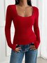 Women Floral Long Sleeve Tee T-shirt Square Neck Split Joint Casual Spring/Fall Top