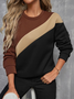 Women Multicolor Block Crew Neck Printing Casual Spring/Fall Long Sleeve Sweatshirt