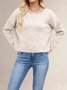 Women Plain Split Joint Winter Street Long Sleeve Crew Neck Sweater