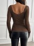 Women Floral Long Sleeve Tee T-shirt Square Neck Split Joint Casual Spring/Fall Top