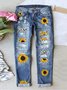 Street Leopard Fashion Slim-fit Printed Patchwork Ripped Jeans