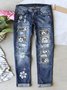 Street Leopard Fashion Slim-fit Printed Patchwork Ripped Jeans