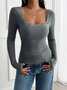 Women Floral Long Sleeve Tee T-shirt Square Neck Split Joint Casual Spring/Fall Top