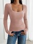 Women Floral Long Sleeve Tee T-shirt Square Neck Split Joint Casual Spring/Fall Top
