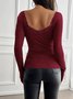 Women Floral Long Sleeve Tee T-shirt Square Neck Split Joint Casual Spring/Fall Top